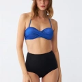 Moda Kadın Straplez Mavi Yüksek Bel Bikini Takımı