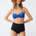Moda Kadın Straplez Mavi Yüksek Bel Bikini Takımı