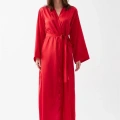 Moda Kadın Uzun Kırmızı Saten Sabahlık