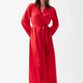 Moda Kadın Uzun Kırmızı Saten Sabahlık