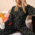 Moda Kadın Uzun Kol 3 İplik Penye Pijama Takım Siyah