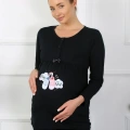 Moda Kadın Uzun Kol Hamile Lohusa Pijama Takımı Siyah