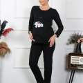 Moda Kadın Uzun Kol Hamile Lohusa Pijama Takımı Siyah