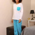 Moda Kadın Uzun Kol Penye Pijama Takım Beyaz