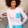 Moda Kadın Uzun Kol Penye Pijama Takım Beyaz