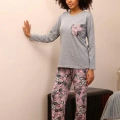 Moda Kadın Uzun Kol Penye Pijama Takım Gri