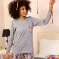 Moda Kadın Uzun Kol Penye Pijama Takım Gri
