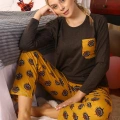 Moda Kadın Uzun Kol Penye Pijama Takım Kahve