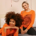 Moda Kadın Uzun Kol Penye Pijama Takım Turuncu