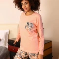 Moda Kadın Uzun Kol Penye Pijama Takım Yavruağzı