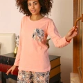 Moda Kadın Uzun Kol Penye Pijama Takım Yavruağzı