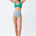 Moda Kadın Yeşil Pedli Geometrik Desenli Yüksek Bel Bikini Takımı