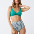 Moda Kadın Yeşil Pedli Geometrik Desenli Yüksek Bel Bikini Takımı
