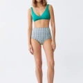 Moda Kadın Yeşil Pedli Geometrik Desenli Yüksek Bel Bikini Takımı