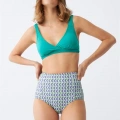 Moda Kadın Yeşil Pedli Geometrik Desenli Yüksek Bel Bikini Takımı
