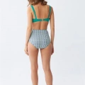 Moda Kadın Yeşil Pedli Geometrik Desenli Yüksek Bel Bikini Takımı