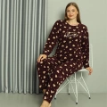Moda Polar Kadın Büyük Beden Pijama Takımı Bordo