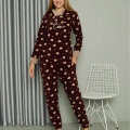 Moda Polar Kadın Kapşonlu Pijama Takımı Bordo