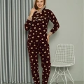 Moda Polar Kadın Kapşonlu Pijama Takımı Bordo