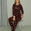 Moda Polar Kadın Kapşonlu Pijama Takımı Bordo
