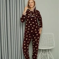 Moda Polar Kadın Kapşonlu Pijama Takımı Bordo