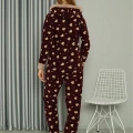 Moda Polar Kadın Kapşonlu Pijama Takımı Bordo