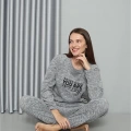 Moda Polar Kadın Pijama Takımı Gri