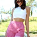 Moda Şort Crop Pembe Takım