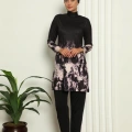 Moda Tam Tesettür Dijital Desenli Mayo Siyah