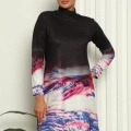 Moda Tam Tesettür Dijital Desenli Mayo Siyah