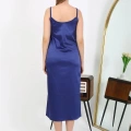 Moda Yırtmaçlı Uzun Saten Gecelik Lacivert