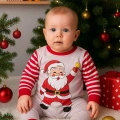 Noel Baba Detaylı Bebek Tulum % 100 Pamuk