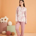 Pjs 28016 Kadın Uzun Kol Yarı Patlı Desenli Pijama Takım