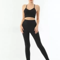 Siyah  3921 Soft Seamless Ripli Tayt Yoga Takımı