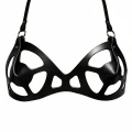 Siyah Göğüs Harness Oyuk Kesimli Deri Bralet - Brf1155