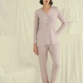 Uzun Kollu Düğmeli V Yaka Pijama Takımı