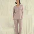 Uzun Kollu Düğmeli V Yaka Pijama Takımı