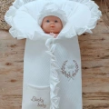 Yenidoğan Ultralüks Fermuarlı Ve Cepli Lucky Baby Nakışlı Bebek Battaniyesi Kundak Ekru