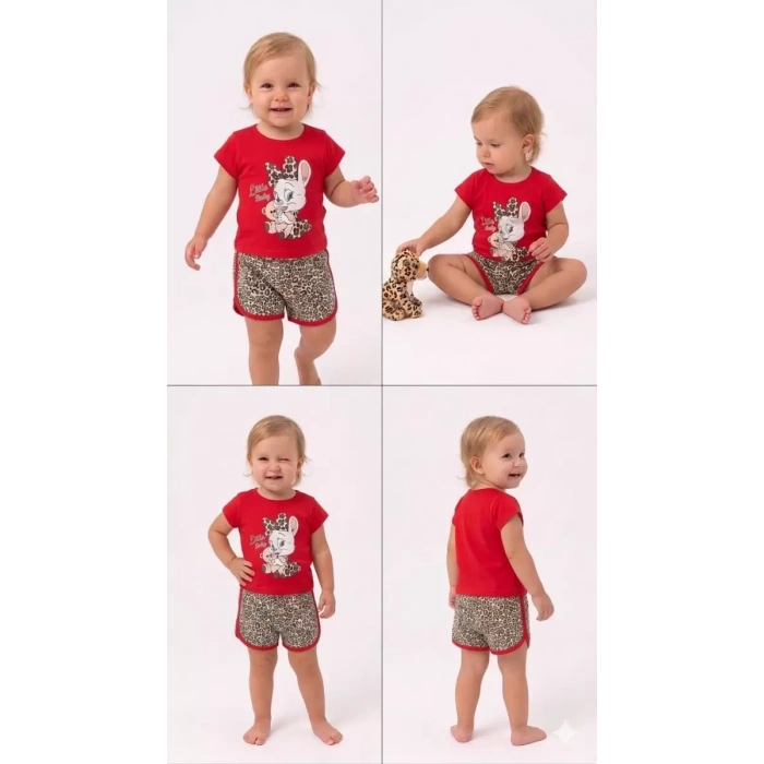 1/4 Yaş Leopar Tavşan Baskılı Çocuk Takımı