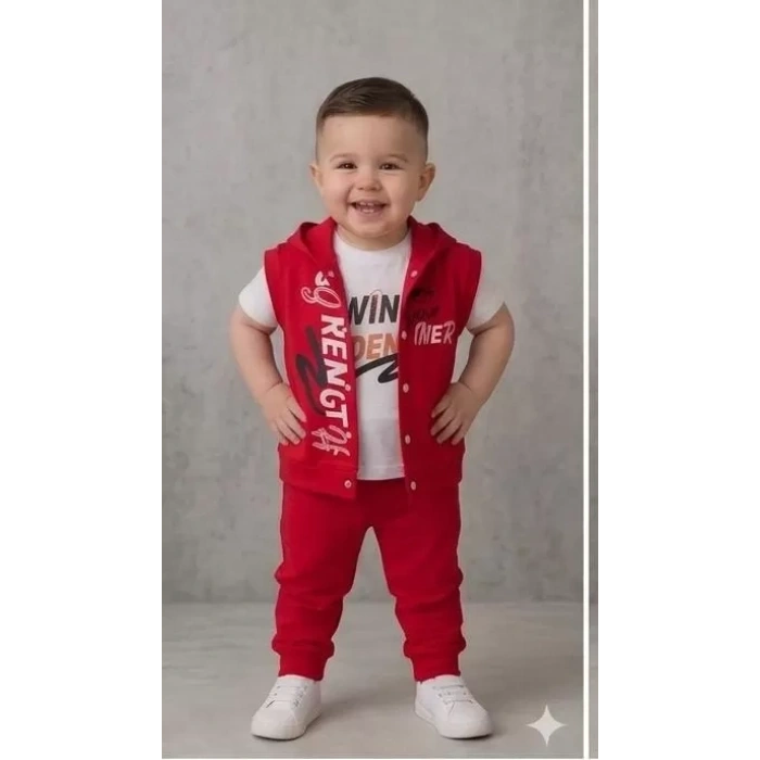 1/4 Yaş Winner Baskılı Yelekli 3lü Çocuk Takımı