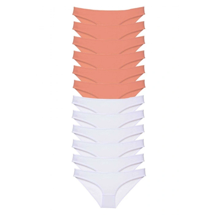 12 Adet Eko Set Likralı Kadın Slip Külot Pudra Beyaz