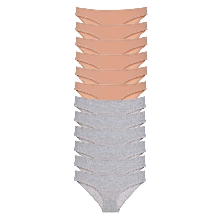 12 Adet Süper Eko Set Likralı Kadın Slip Külot Ten Gri