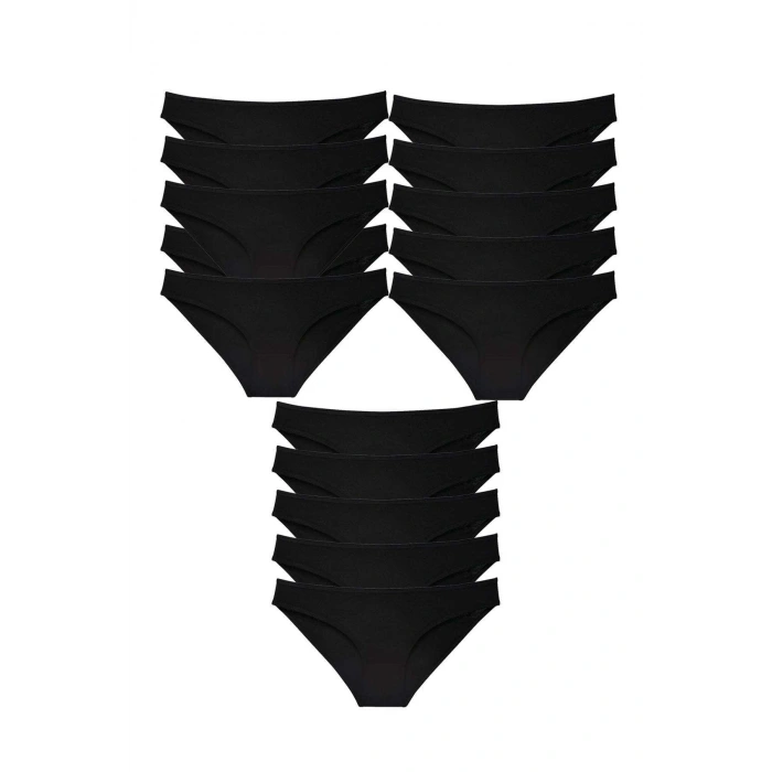 15 Adet Süper Eko Set Likralı Kadın Slip Külot Siyah