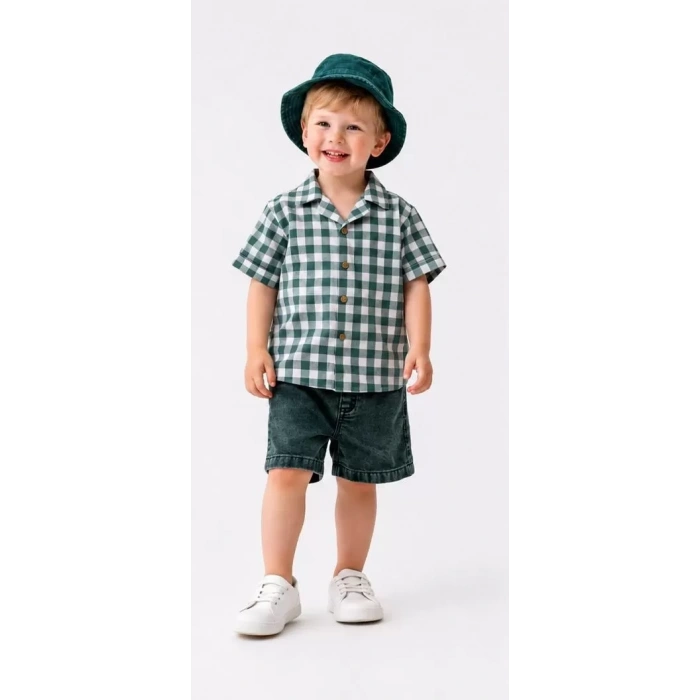 2/6 Yaş Denim Şapkalı Şortlu 3lü Çocuk Takımı
