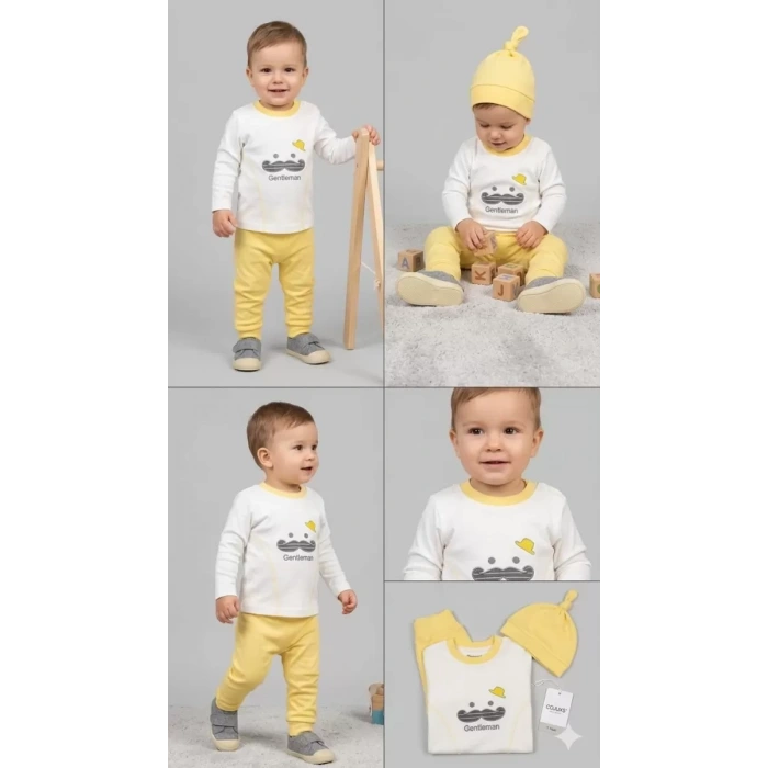 3/12 Ay Gentilmen Baskılı 3 Parça Bebek Takımı