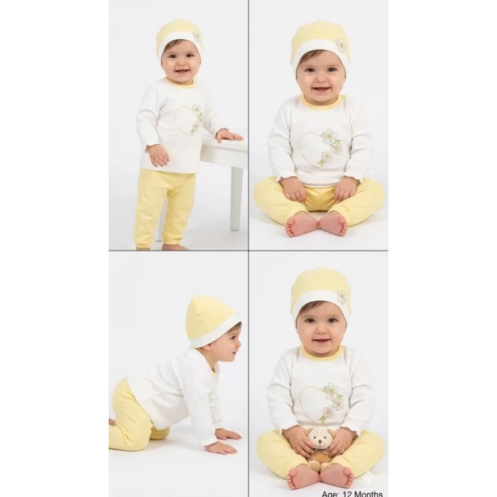 3/12 Ay Şapkalı Pamuk Bebek Takımı