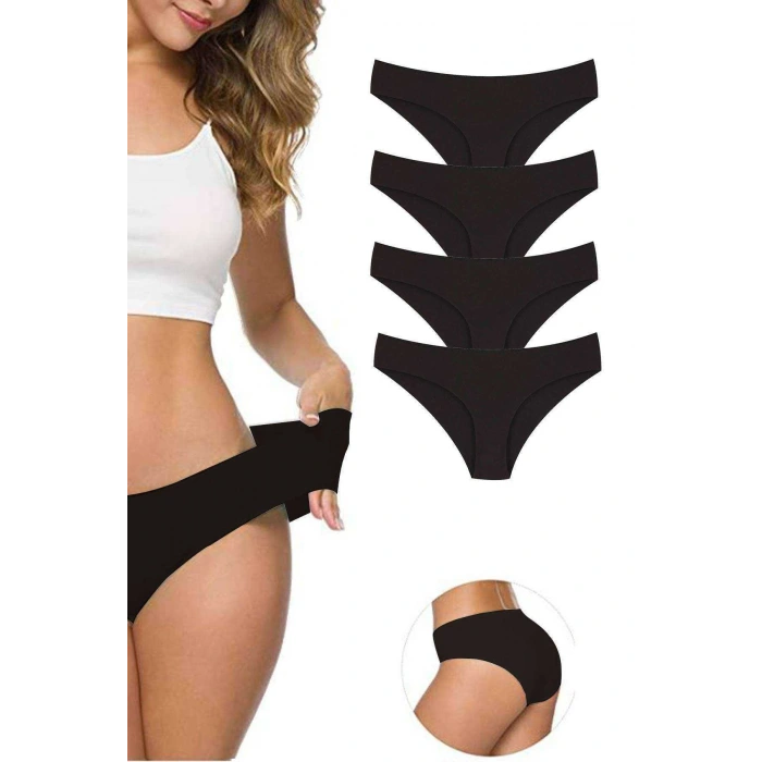 4 Adet Kadın Dikişsiz Lazer Kesim Esnek İz Yapmayan Külot Siyah