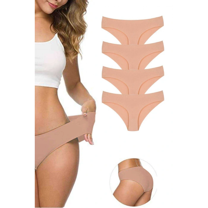 4 Adet Kadın Dikişsiz Lazer Kesim Esnek İz Yapmayan Külot Ten