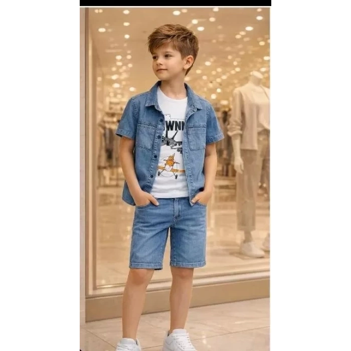 5/12 Yaş Kot(denim) Kumaş Tişörtlü Çocuk Takımı