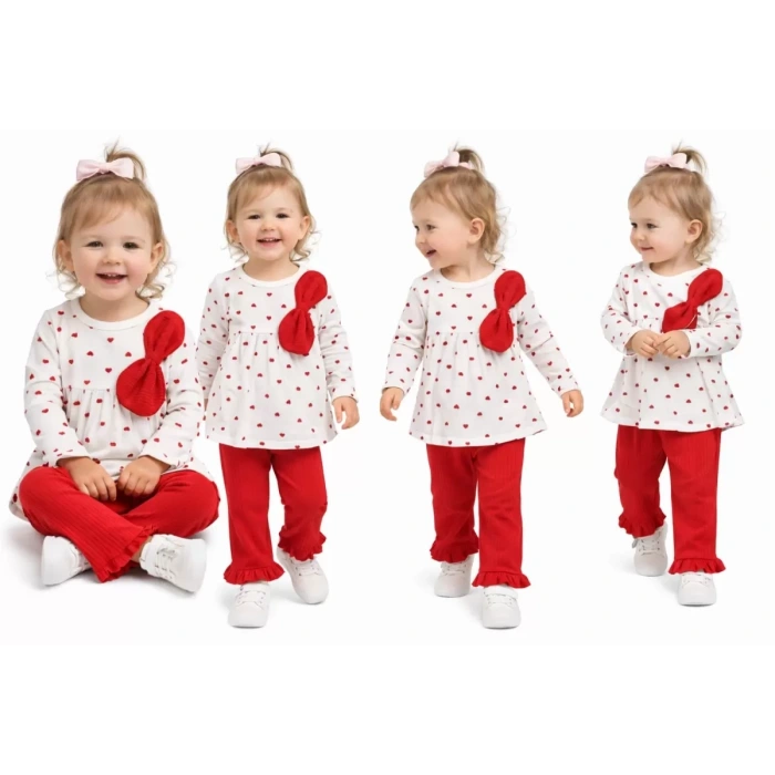 6/12 Ay Kalp Baskılı Penye Bebek Takımı